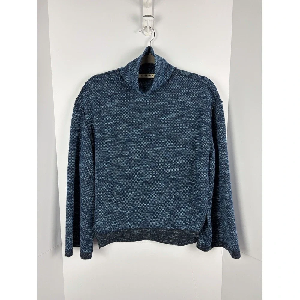 Free People We The Free Sunny Days Marled Funnel Neck Boxy Sweater Blue Xs